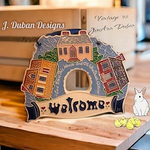 Vintage '92 Folk Art Signed JoAnn Duban Ceramic Decorative Wall Tile